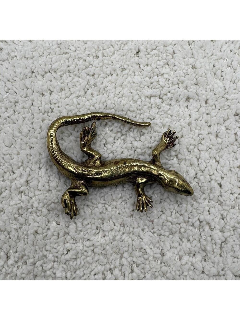 Vintage Gold Tone Lizard Salamander Brooch Pin Figural Reptile Statement